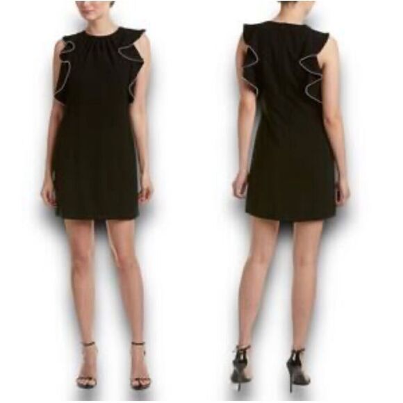 NWT Shoshanna Black Sheath Dress With Beaded-Chain Ruffle Size 6 - Picture 1 of 11